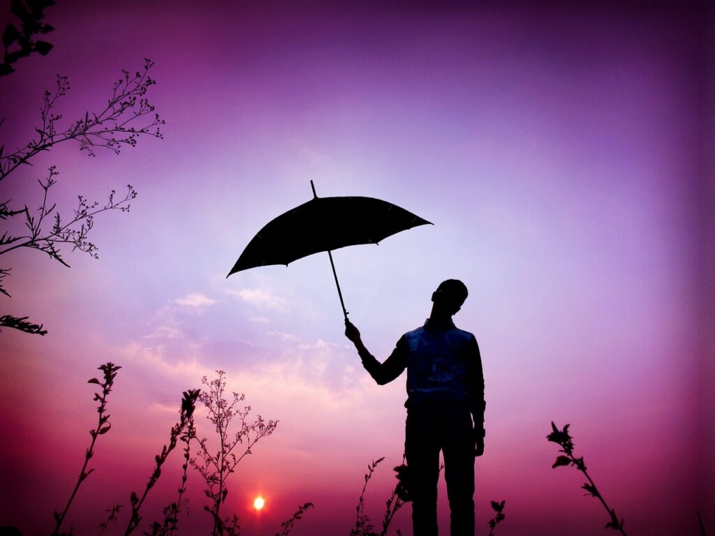 silhouette, umbrella, beautiful